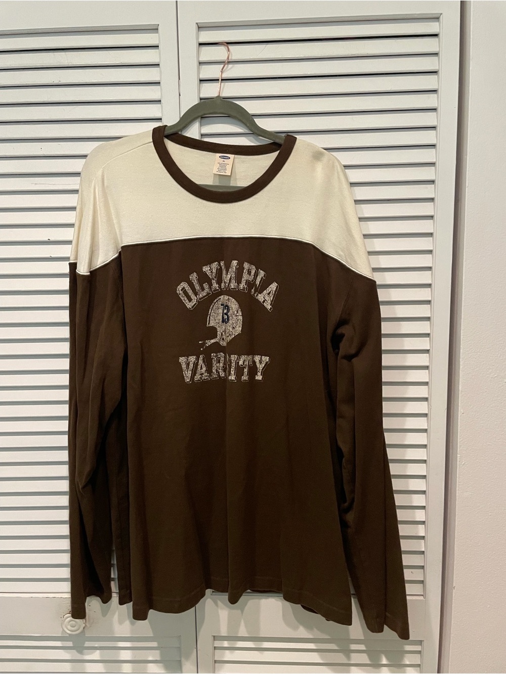 Old Navy Two-Tone Long Sleeve Crewneck Shirt - Brown & Cream